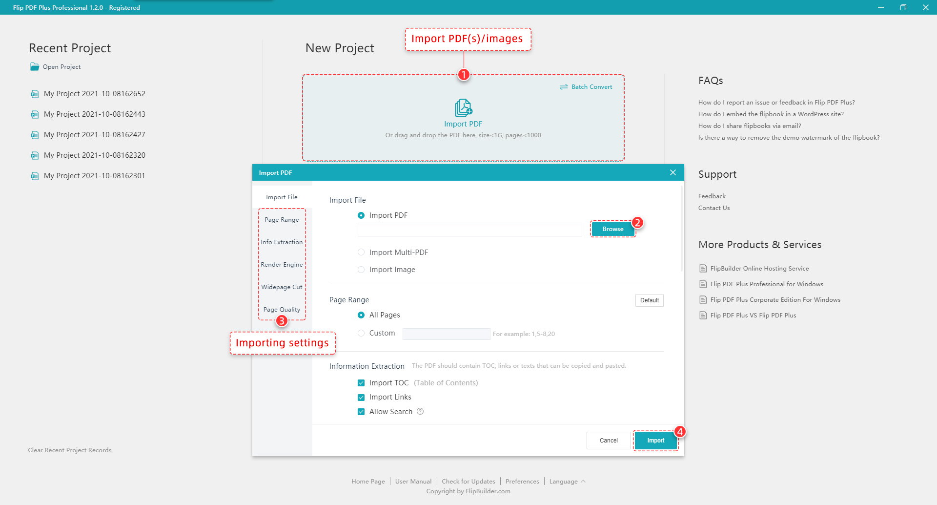 Import PDF to flipbook software before converting a flipbook from a PDF