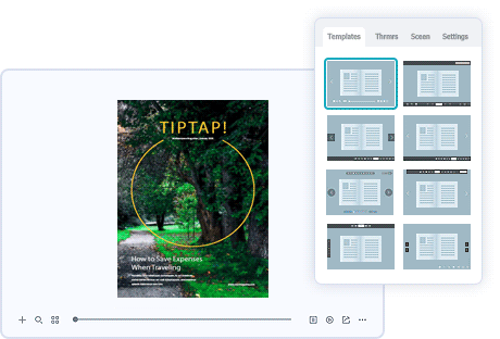 Various templates, themes, and scenes within flipbook maker for creating a flipbook from a PDF